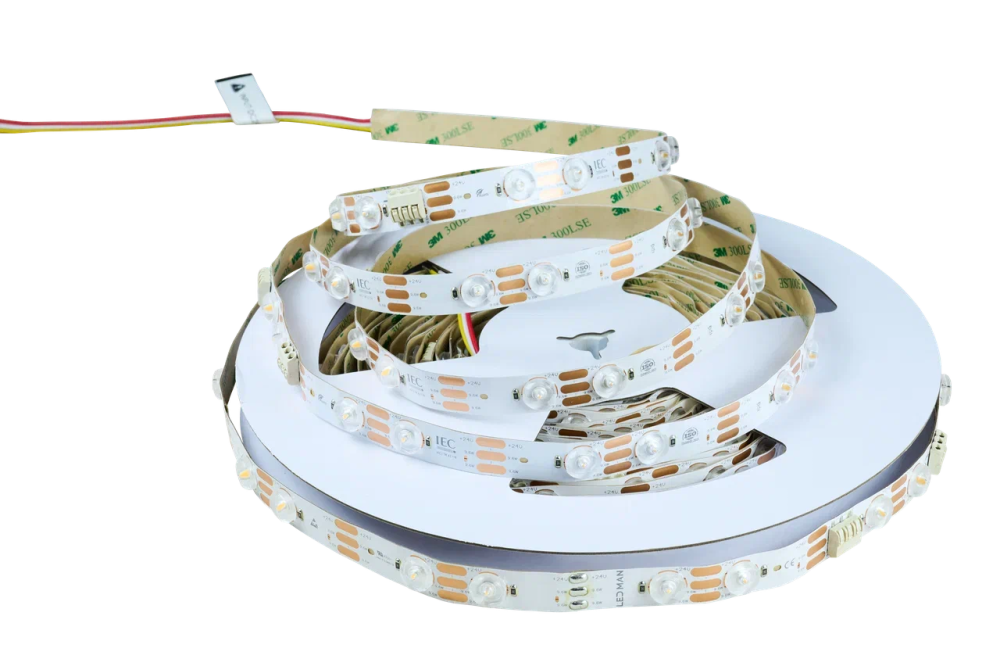 LED MAN,  Лента св/д LENS, 9,6*2=19.2вт/м, 12*2д/м, 24В, 165°, 4800K, 3М 9495, 15мм, CRI>97, 10м/кат