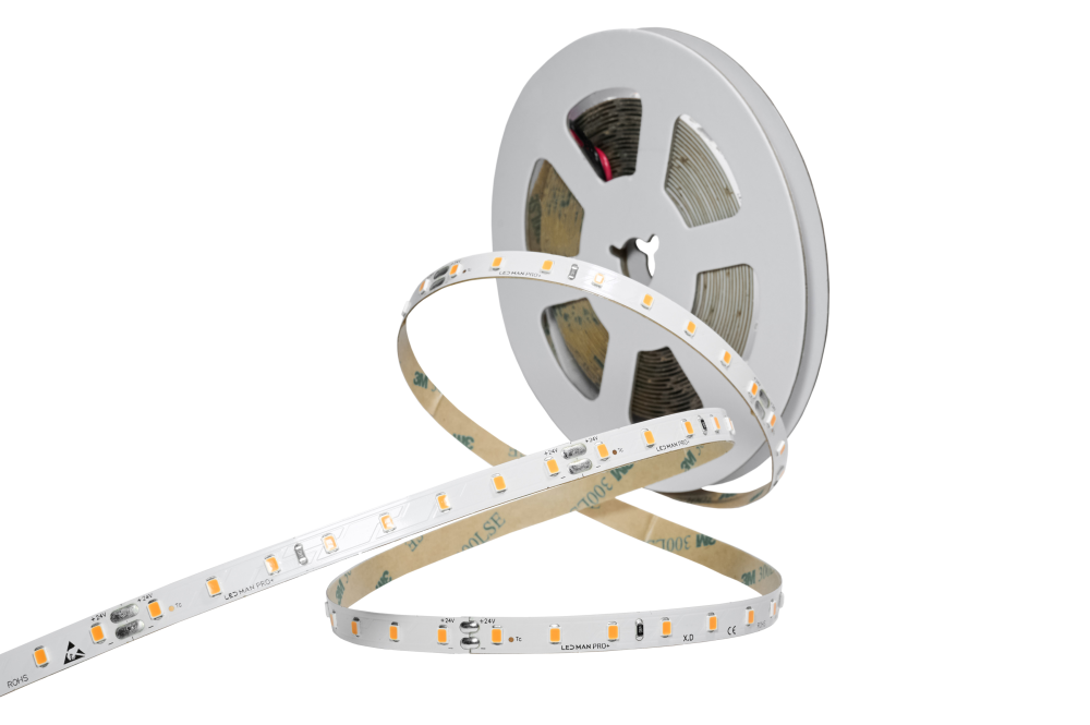 LED MAN, 2835 Лента св/д PRO+, 8вт/м, 80д/м, 24В, 1900K, 3М 9495, 3Oz, 8мм, 5м/кат