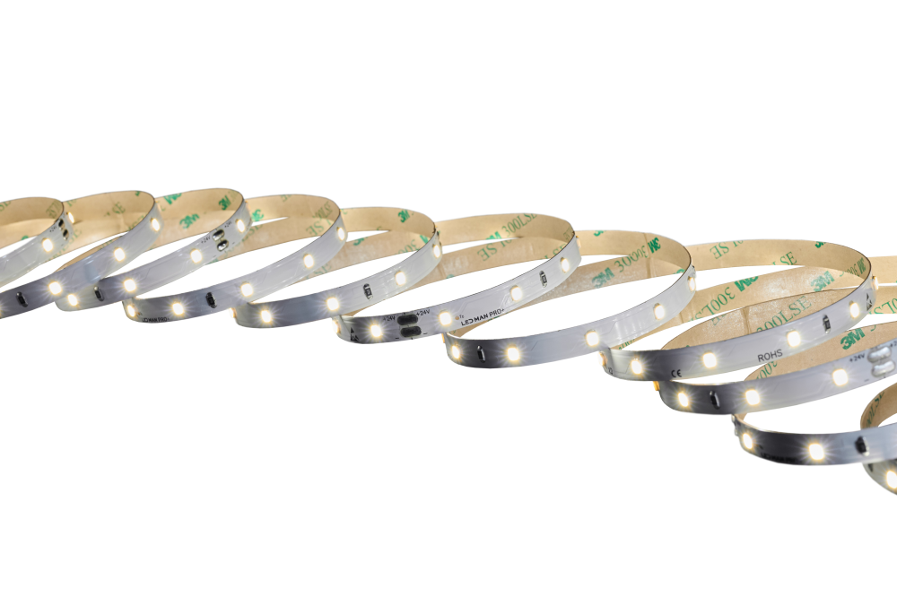 LED MAN, 2835 Лента св/д PRO+, 4.3вт/м, 48д/м, 24В, 4000K, 3М 9495, 3Oz, 8мм, (5м/кат)