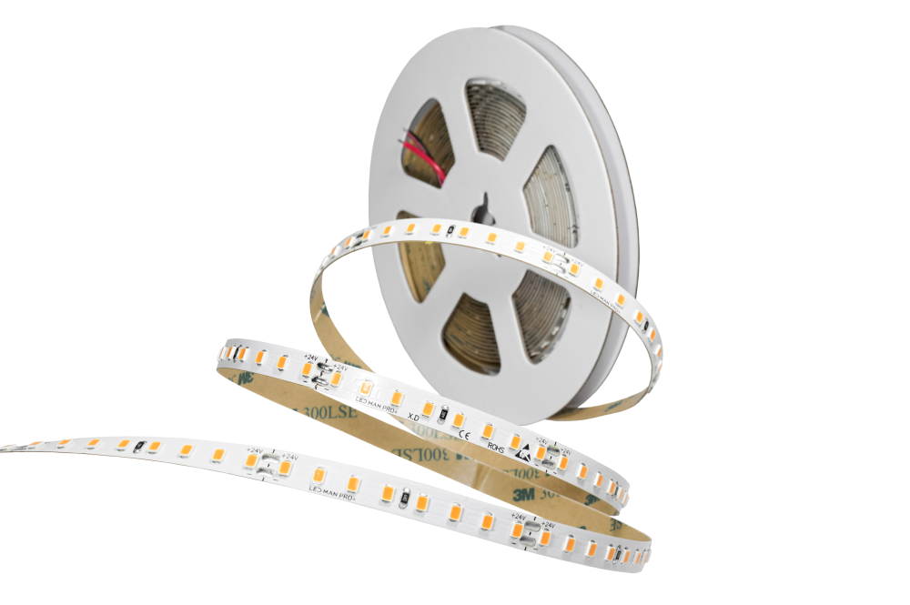 LED MAN, 2835 Лента св/д PRO+, 12вт/м, 128д/м, 24В, 1900K, 3М 9495, 3Oz, 8мм, 5м/кат