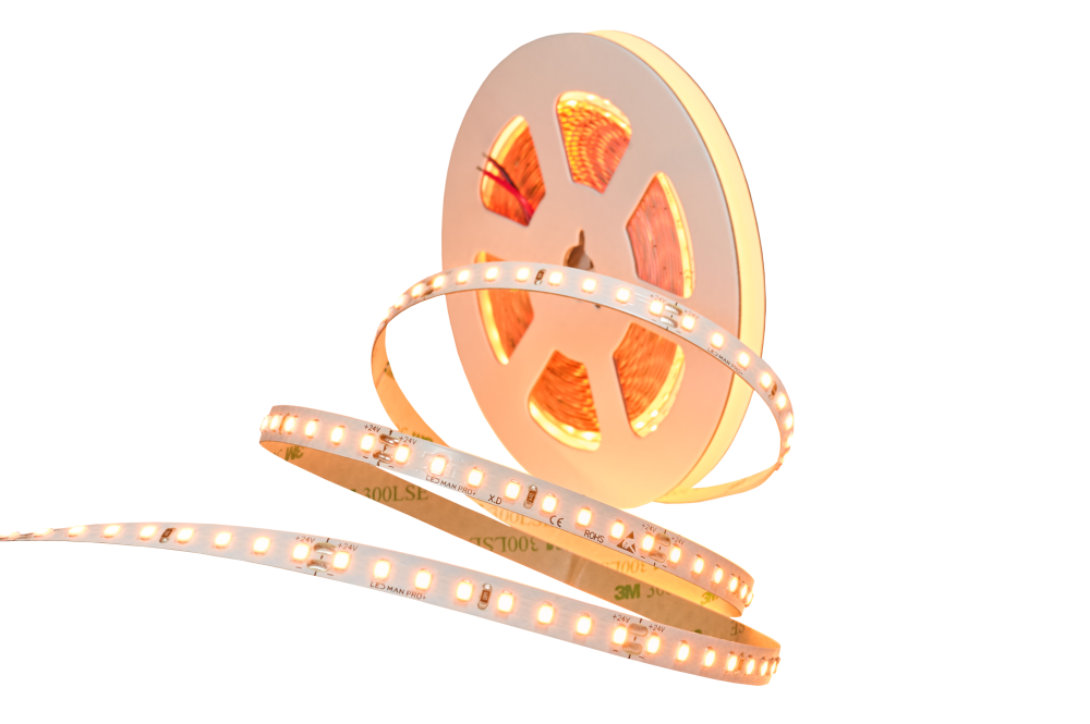 LED MAN, 2835 Лента св/д PRO+, 12вт/м, 128д/м, 24В, 1900K, 3М 9495, 3Oz, 8мм, 5м/кат