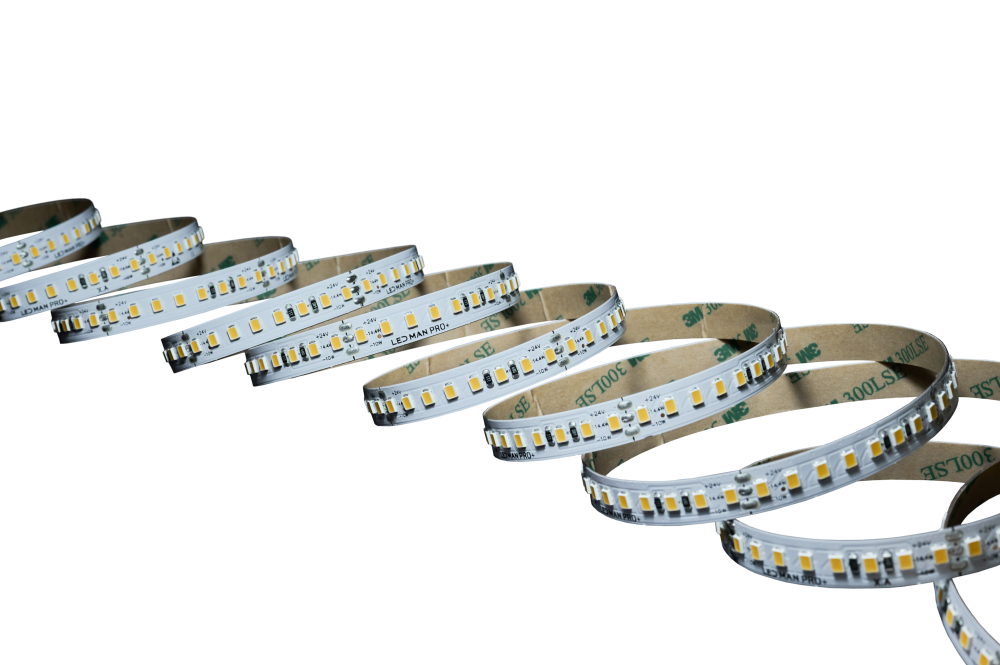 LED MAN, 2835 Лента св/д PRO+ POWER OPTIONAL, 19.6(10+14.4)вт/м, 160д/м, 24В, 4000K, 3М 9495, 10мм, 5м/кат