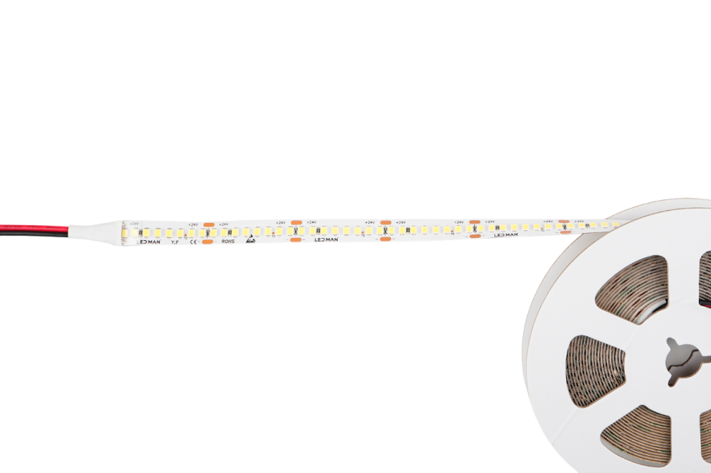 LED MAN, 2835 Лента св/д OPTIMAL, 21вт/м, 224д/м, 24В, 6000K, 3М 9495, 2Oz, 10мм, 5м/кат